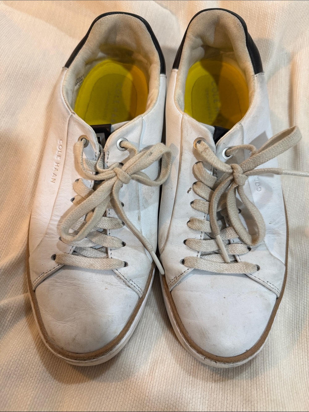 Cole Haan White Leather Women's Lace-Up Sneakers with Black Heel Trim
